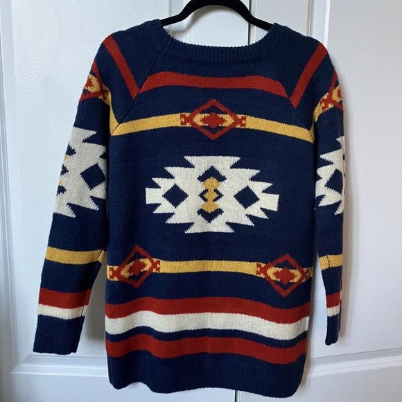 Apricot Blue Southwestern Knit Long  Line Sweater - Picture 3 of 4